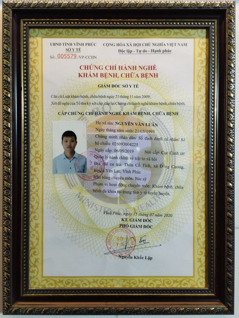 Bằng cấp chứng chỉ bác sĩ Luân 1
